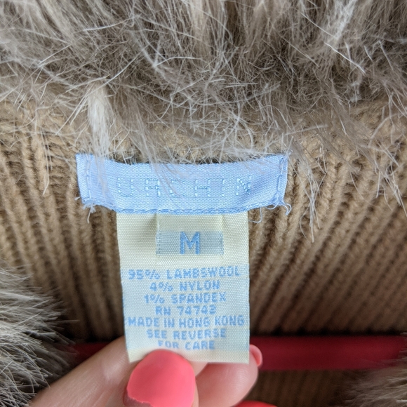 Urchin Vintage Ribbed Lambswool Faux Fur Cardigan - Picture 8 of 8